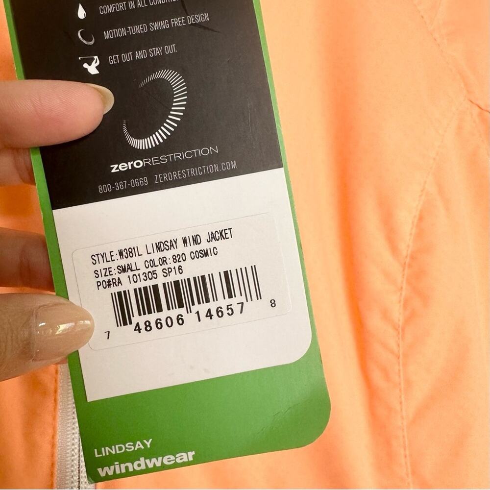 Zero Restriction Orange Wind Jacket Size Small NWT - image 3